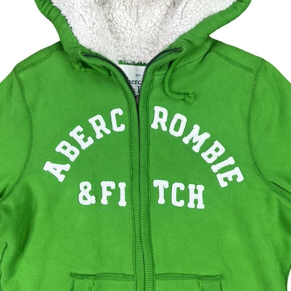 Abercrombie & Fitch Green Sherpa Lined Full Zip Hoodie - Size XL - Picture 2 of 6